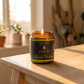 Lemon Verbena Candle by Solstice Candle Co, lit, golden hour lifestyle shot